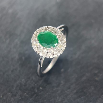 9ct White Gold Emerald & Diamond Halo Ring 0.34ct